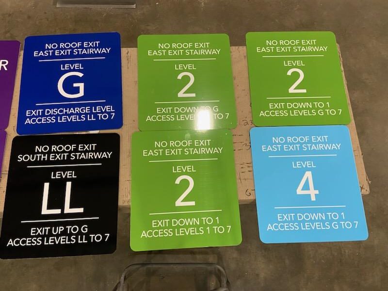 No Roof Exit Signage, examples of interior signs