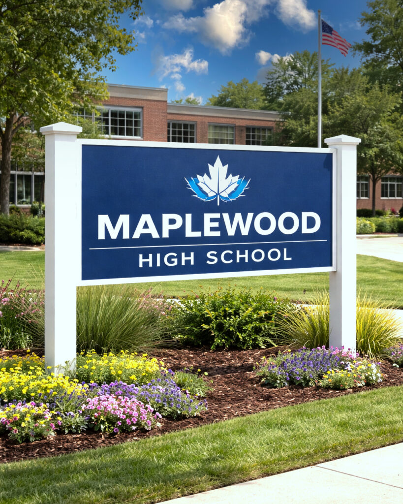 Maplewood High School Signage, a post sign